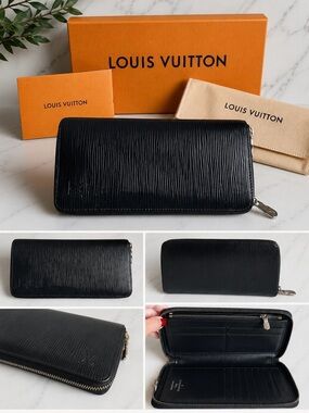 Louis Vuitton Epi Leather Zippy Organizer Wallet Full Set Black w/ Box Dust Bag